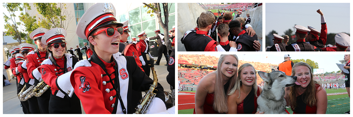 photo collage featuring smiling members of the marching band
