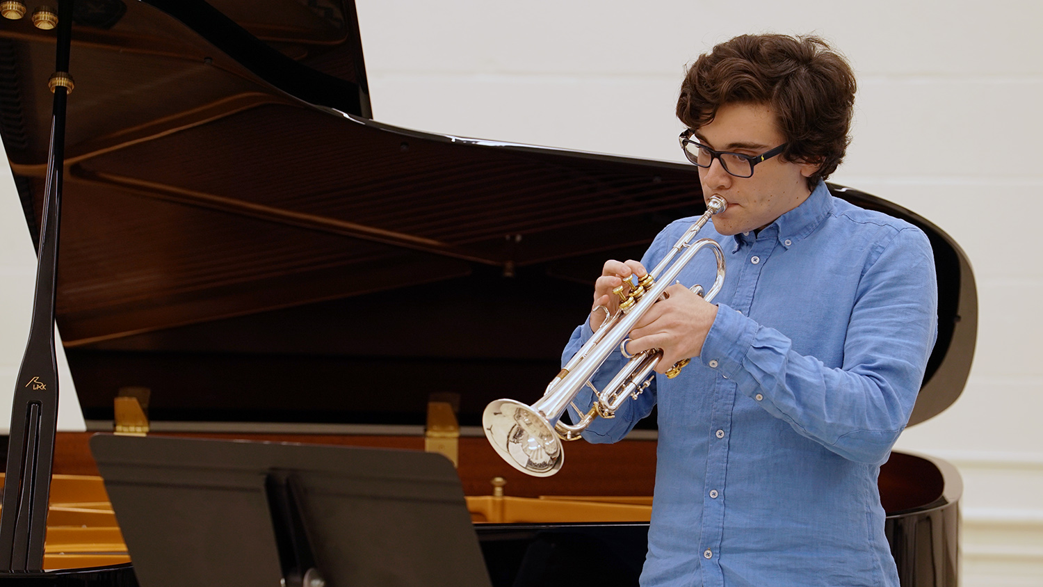 Julian Jeffrey-Wilensky plays the trumpet during a recital