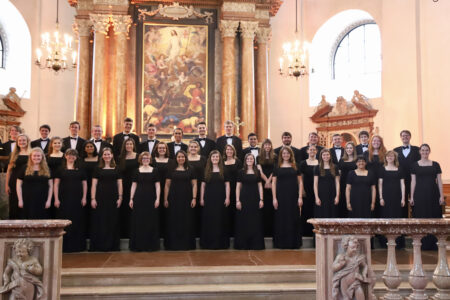 NC State Chorale students standing in Salzburg Cathedral in Austria